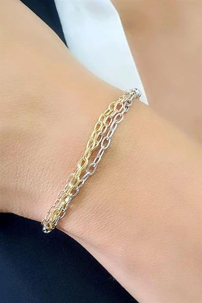 3 Renkli 925 Ayar Gümüş İtalyan Bileklik ürün görseli