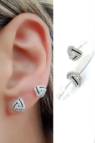 Zirkon Taş Detaylı 925Ayar Gümüş Tasarım Düğüm Cift  Küpe ürün görseli