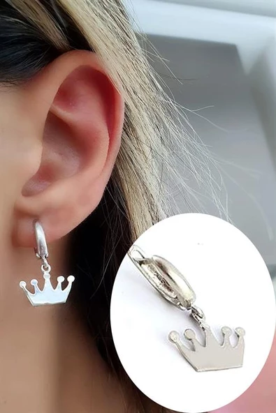 Taç Figürlü 925 Ayar Gümüş Trend Tek Küpe ürün görseli