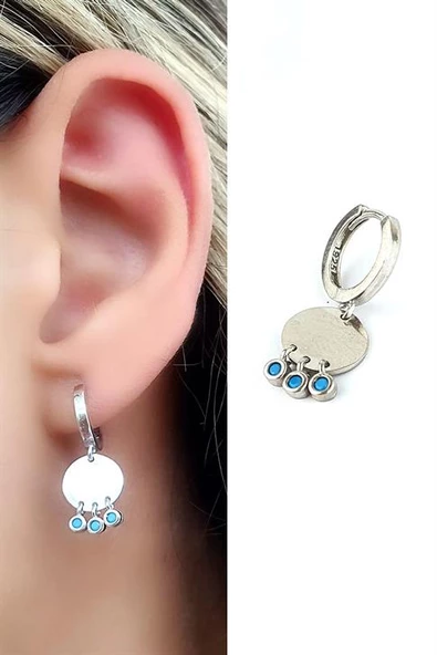 Turkuaz Taşlı 925 Ayar Gümüş Pul Küpe ürün görseli