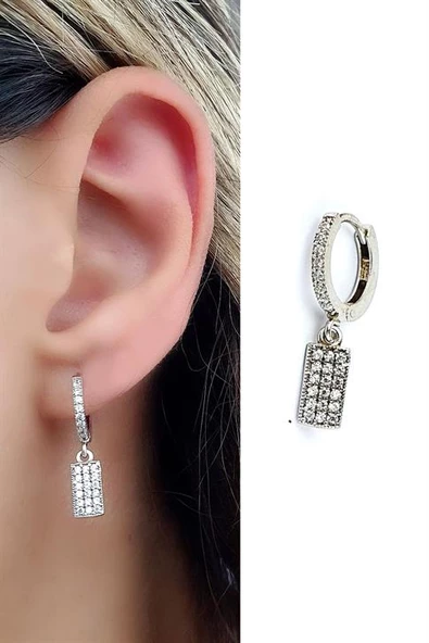 Zirkon Taş Detaylı 925Ayar Gümüş Tek Küpe ürün görseli