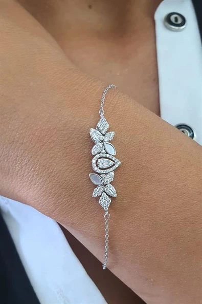 Sedef Zirkon Taş Detaylı 925 Ayar Gümüş Trend Bileklik ürün görseli
