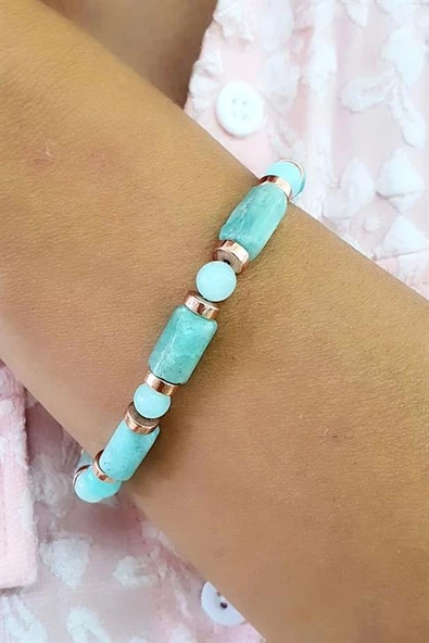 Amazonit Ve Aquamarin Taşlı Tasarım Doğal Taş Bileklik ürün görseli
