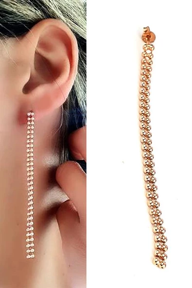 925Ayar Gümüş Trend Rose Altın Kaplama Tek Küpe