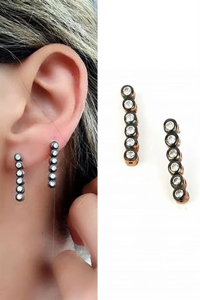 Elmas İşçiliği 925Ayar Gümüş Üzerine Rose Altın Kaplama Sallantılı Küpe