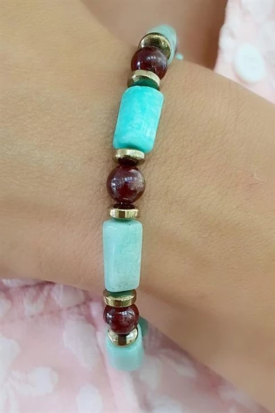 Amazonit Ve Granat Taşlı Tasarım Doğal Taş Bileklik ürün görseli