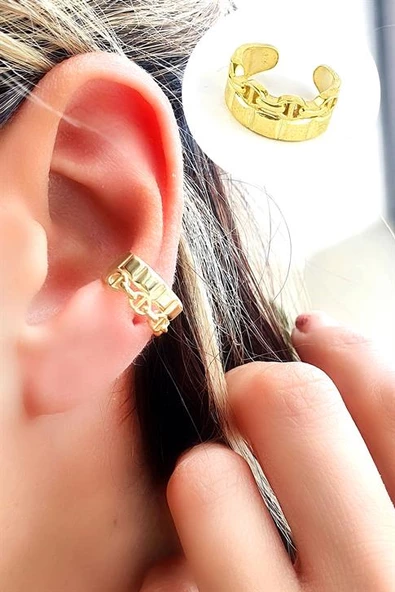 925Ayar Gümüş Üzerine Altın Kaplama Trend Sıkıştırmalı Kıkırdak Earcuff Küpe ürün görseli