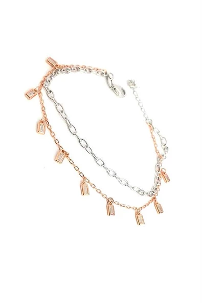 Rose Gümüş Cift Renkli 925Ayar Gümüş İtalyan Tasarımı Trend Bileklik ürün görseli