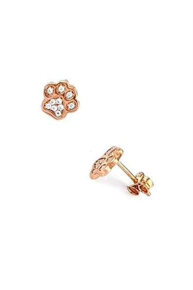 Pati Şeklinde 925Ayar Gümüş Üzerine Rose Altın Kaplama Zirkon Taş Detaylı Küpe ürün görseli