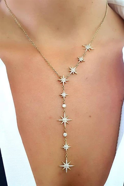 İtalyan 925Ayar Gümüş Üzerine Altın Kaplama Tasarım Kutup Yıldızı Kolye ürün görseli