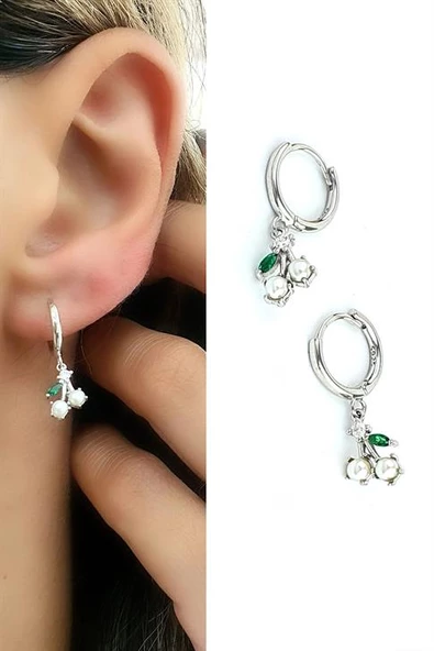 İnci Detaylı 925Ayar Gümüş Sallantılı Kiraz Küpe ürün görseli