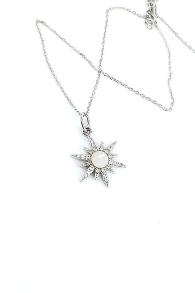 Sedef Taşlı 925Ayar Gümüş Güneş Kolye ürün görseli