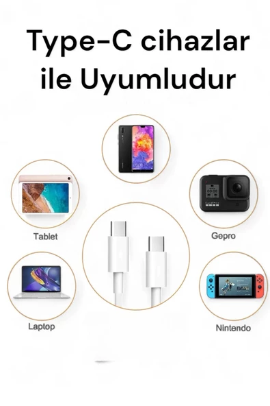iphone 15 / 15 Plus / 15 Pro / 15 Pro Max uyumlu  Orijinal Şarj Kablosu Type-c 60W Örgü Kablo - 5