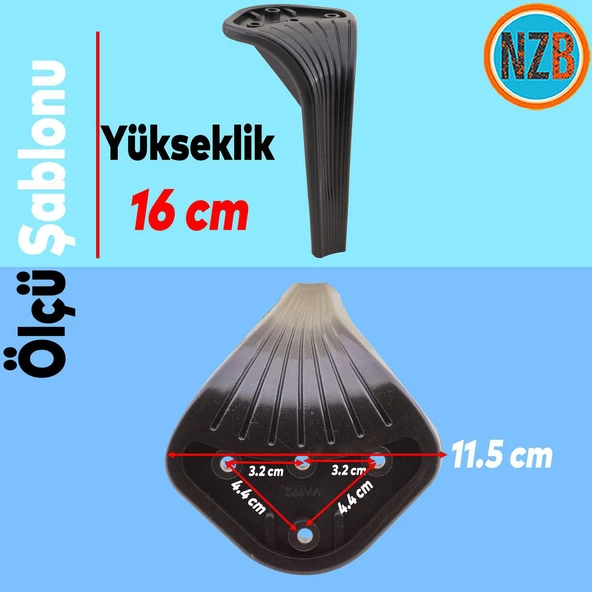 Mobilya Yükseltici Kanepe Sehpa TV Ünitesi Koltuk Ayağı 16 cm Siyah Baza Ayak - 2