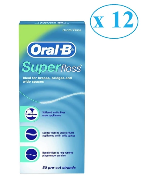 Oral-B Super Floss 50'li 12 Adet Diş İpi