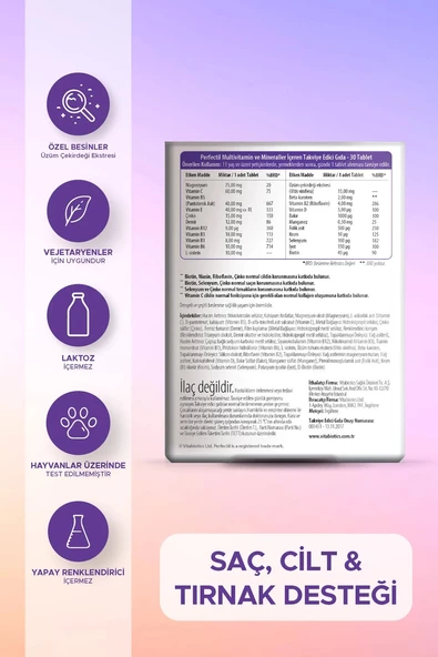 Perfectil Saç Tırnak ve Cilt için Vitamin & Mineral 30 Tablet - Resim 2