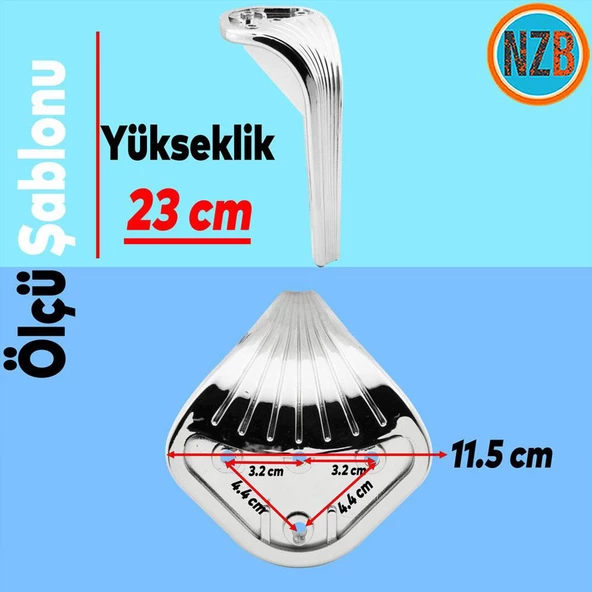 Mobilya Yükseltici Kanepe Sehpa TV Ünitesi Koltuk Ayağı 23 cm Parlak Krom Baza Ayak - Resim 2