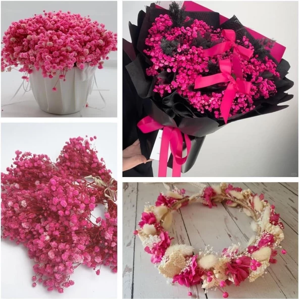 Nettenevime 10lu Set Kuru Çiçek Doğal PEMBE KOYU Cipso Şoklanmış Bozulmaz - Resim 5