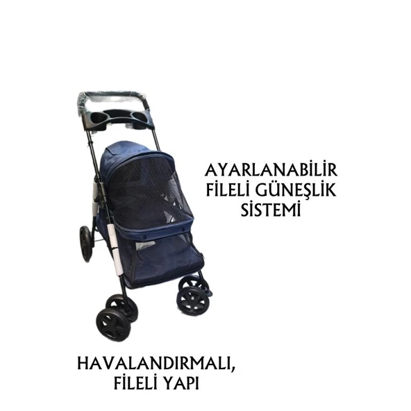 Tommy Evcil Hayvan Arabası 74,5x46,5x97,5cm Lacivert Max 15kg - 2