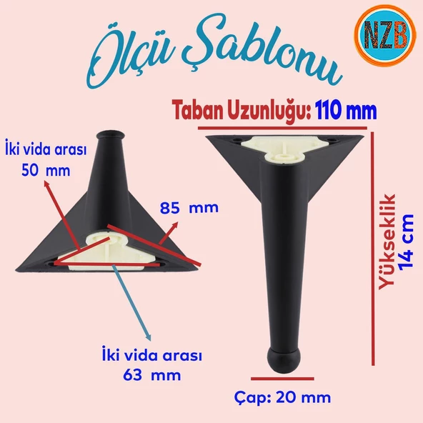 Mobilya Yükseltici Kanepe Sehpa TV Ünitesi Koltuk Ayağı Ayakları 14 cm Plastik Siyah Renk Baza Ayak - Resim 2