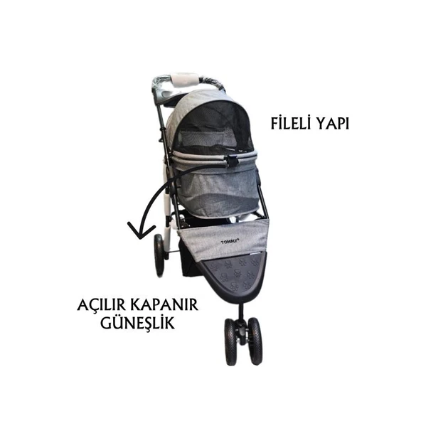 Tommy Evcil Hayvan Arabası 86x46x94,5cm Gri Max 15 Kg - Resim 5