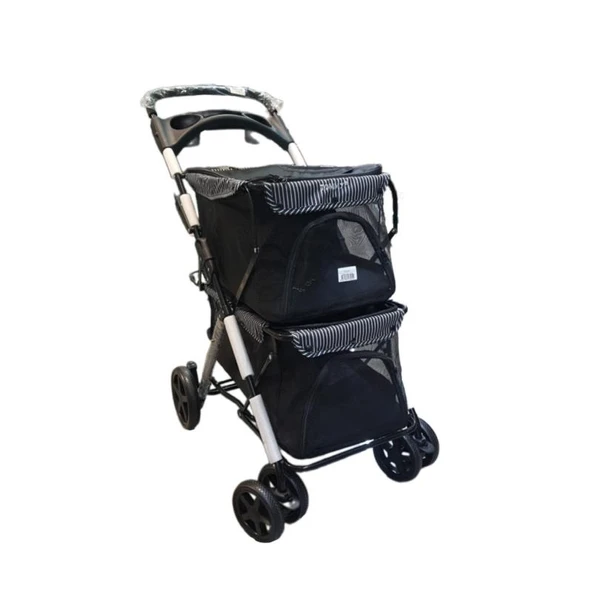 Tommy İki Katlı Evcil Hayvan Arabası 85x51x100cm Siyah Max 10+10 Kg ürün görseli