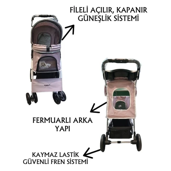 Tommy Evcil Hayvan Arabası 78x46x99,54cm Pembe Max 15 Kg - 2