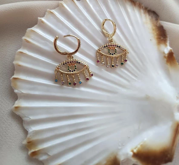 Küpe Kararmaz Çelik 316L Lüks Kadın Küpe Göz Gökkuşağı Küpe - Resim 4