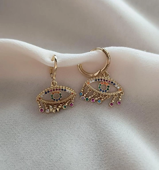 Küpe Kararmaz Çelik 316L Lüks Kadın Küpe Göz Gökkuşağı Küpe ürün görseli