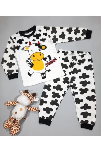 Unisex Bebek İnek Baskılı Süper Möö 2'li Pijama Takımı