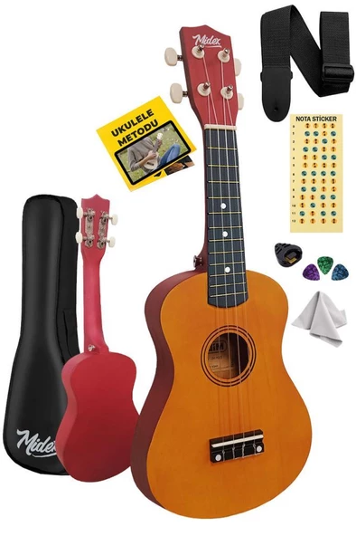 Midex UKX-901YL Turuncu Soprano Ukulele (Askı Çanta Metod Pena)