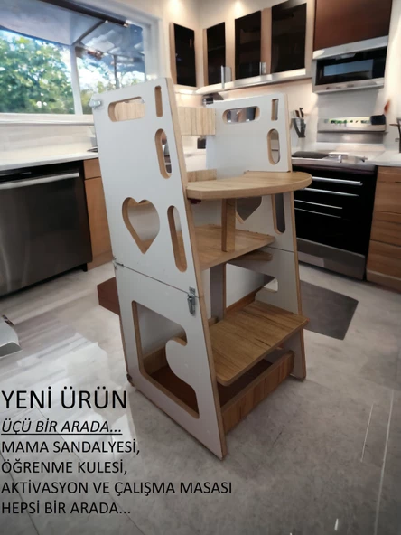 ElisGiftstore 3'ü Bir Arada, Mama Sandalyesi, Aktivasyon Ve Çalışma Masası, Öğrenme Kulesi Eh013 - 6