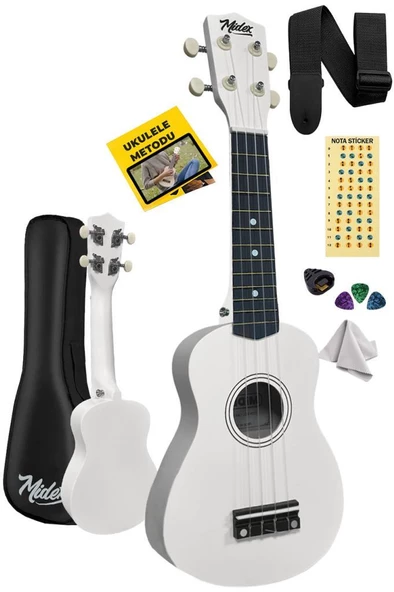 Midex UKX-901WH Beyaz Soprano Ukulele (Askı Çanta Metod Pena)