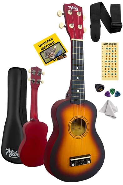 Midex UKX-901SB Sunburs Soprano Ukulele (Askı Çanta Metod Pena)