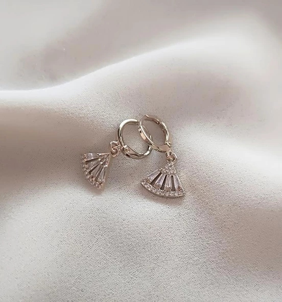 Küpe Kararmaz Çelik 316L Lüks Halka Taşlı Kadın Küpe - 4