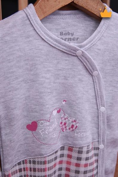 Babyhola %100 Pamuk Kız Erkek Bebek Şapkalı Uzun Kollu Kareli Patikli Tulum 24121 - 2