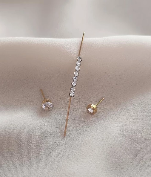 Kıkırdak Küpe Kararmaz Çelik 316L Lüks Taşlı Kadın Küpe - 3