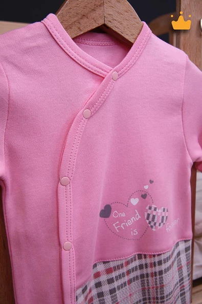 Babyhola %100 Pamuk Kız Erkek Bebek Şapkalı Uzun Kollu Kareli Patikli Tulum 24121 - 7