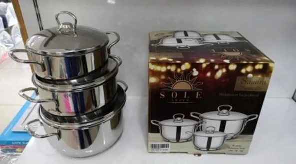 Sole Samira 6 Parça Çelik Kapaklı Derin Çelik Tencere Seti - 2