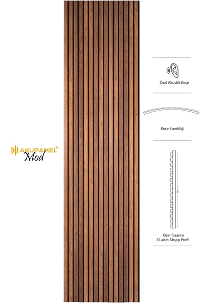 2 Adet Akupanel Koyu Ceviz Dekoratif Akustik Ahşap Duvar Paneli 60cmx60cm