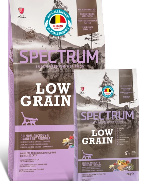 Spectrum Low Grain Düşük Tahıllı Somon ve Hamsili Kısır Kedi Maması 1 Kg. Açık Paket