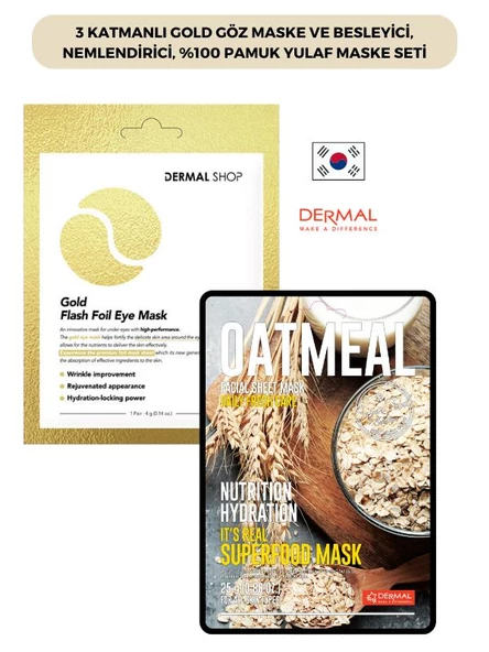 3 Katmanlı Gold Göz Maske ve Besleyici, Nemlendirici, %100 Pamuk Yulaf Maske Seti