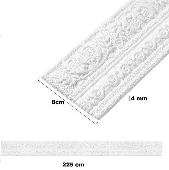 Renkli Duvarlar Kendinden Yapışkanlı Başak Model Motifli Beyaz Esnek Duvar Çıta Çerçeve Süpürgelik 8x110 cm - 2