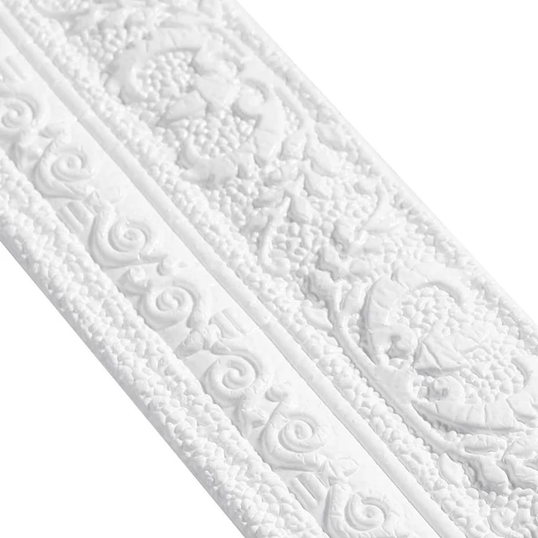 Renkli Duvarlar Kendinden Yapışkanlı Başak Model Motifli Beyaz Esnek Duvar Çıta Çerçeve Süpürgelik 8x110 cm