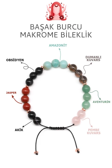 Başak Burcu Taşlarından Oluşan Doğal Taş Makrome Bileklik 8 mm Küre Kesim - Burç Bilekliği