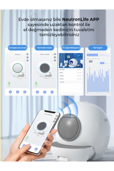 Akıllı Kedi Tuvaleti, Uv Işını Ile Bakterileri Öldürme, Koku Geçirmez - Uygulama Üzerinden Kontrol - 2