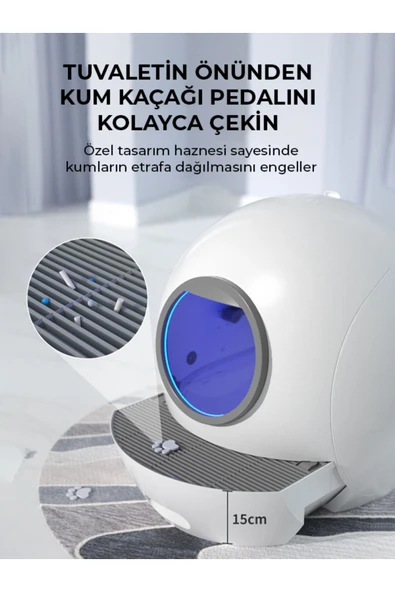 Akıllı Kedi Tuvaleti, Uv Işını Ile Bakterileri Öldürme, Koku Geçirmez - Uygulama Üzerinden Kontrol - 7
