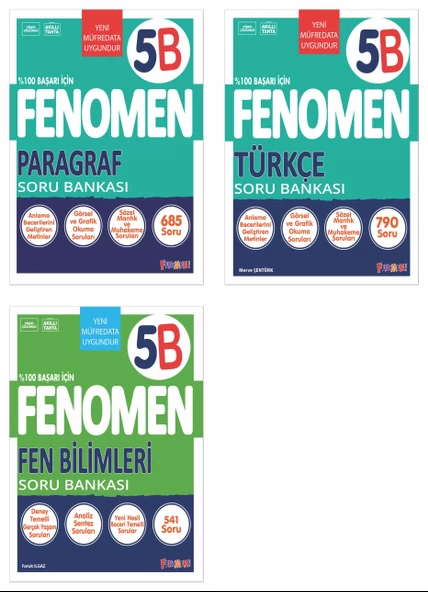 Fenomen Okul 2025 5. Sınıf Paragraf + Türkçe + Fen B Serisi Soru Seti 3 Kitap Güncel Müfredat