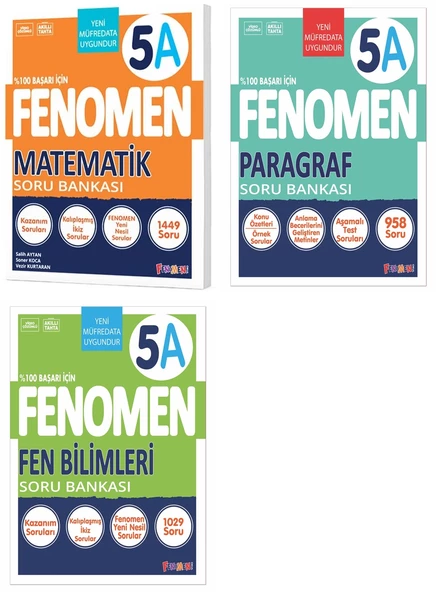 Fenomen Okul 2025 5. Sınıf Matematik + Paragraf + Fen A Serisi Soru Seti 3 Kitap Güncel Müfredat
