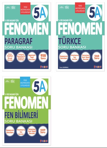 Fenomen Okul 2025 5. Sınıf Paragraf + Türkçe + Fen A Serisi Soru Seti 3 Kitap Güncel Müfredat